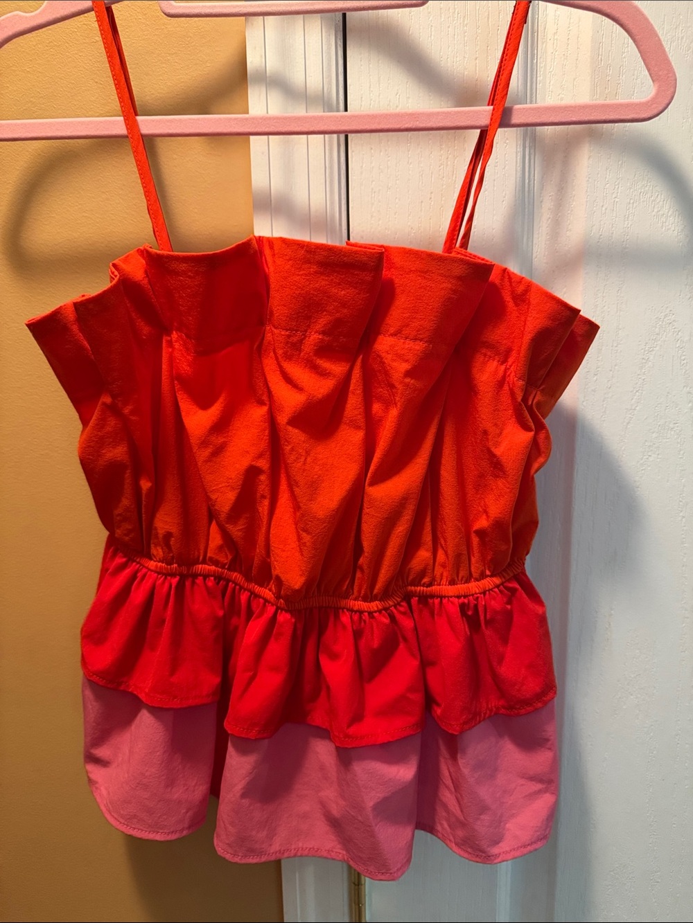 Juniors Colorblock Ruffle Tiered Tank Top - Orange & Pink